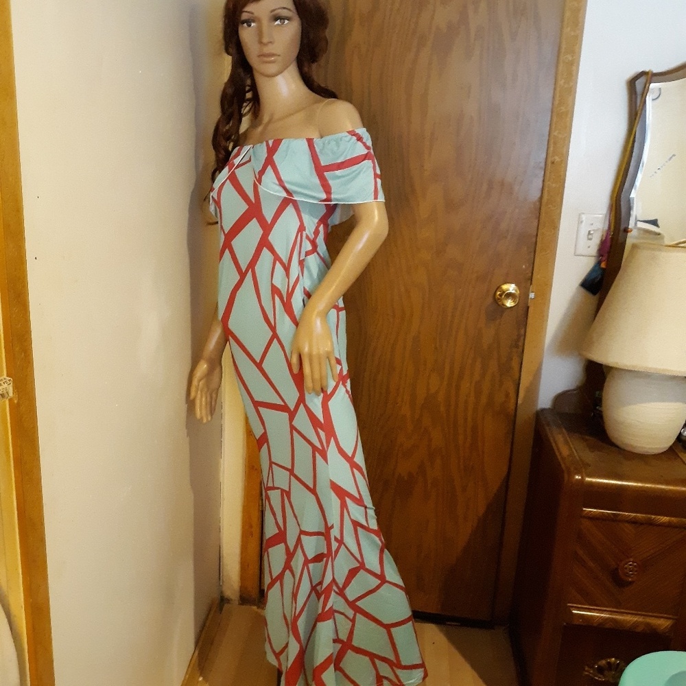 Womens Off Shoulder Full Length Bodycon Dress Sz M